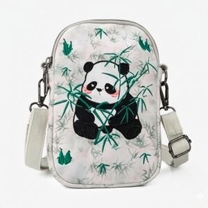 Crossbody Bag Cell Phone Concert Bag Adjustable Strap, Panda Bamboo, 7" × 5"